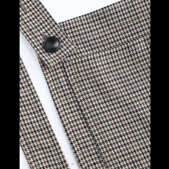 CIDER Houndstooth Brown and Tan Button Straight Leg Jumpsuit NWT Size Medium - Picture 3 of 7